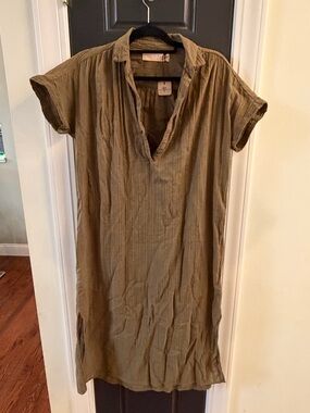 Casual Olive Green Short Sleeve Shirt Dress